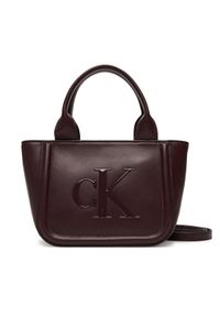 Calvin Klein Torebka Bold Ck Small Tote With Strap LV04F3219G Bordowy. Kolor: czerwony. Materiał: skórzane