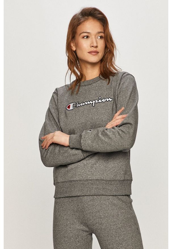 Champion - Bluza bawełniana 113190. Okazja: na co dzień. Kolor: szary. Materiał: bawełna. Wzór: aplikacja. Styl: casual