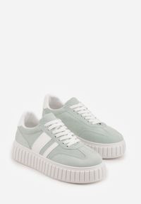 Born2be - Zielone Sneakersy na Grubej Podeszwie z Tłoczeniem i Ozdobnymi Paskami Ralis. Okazja: na co dzień. Zapięcie: pasek. Kolor: zielony. Materiał: jeans, dresówka #7