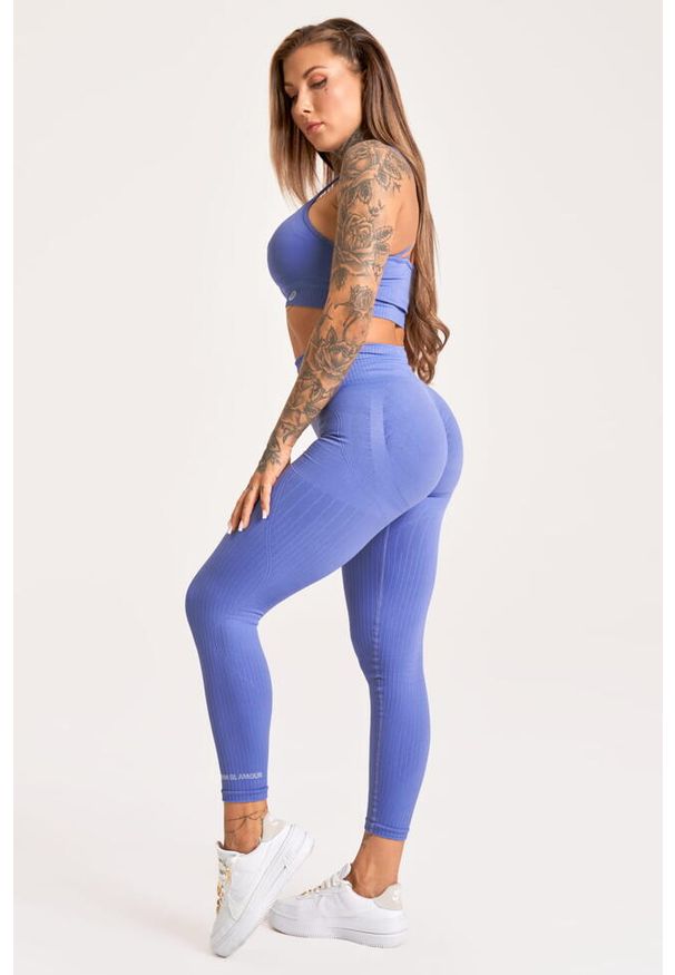GYM GLAMOUR - Legginsy fitness damskie Gym Glamour push up 2.0. Kolor: niebieski. Sport: fitness