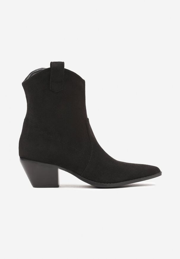 Renee - Czarne Botki na Stożku w Stylu Kowbojek Saivana. Okazja: na co dzień. Kolor: czarny. Materiał: jeans, bawełna. Sezon: jesień, wiosna. Obcas: na stożku. Styl: elegancki, casual. Wysokość obcasa: średni