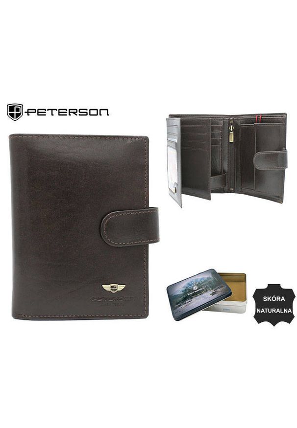 Peterson - Portfel męski PETERSON PTN 22311L c. brązowy. Kolor: brązowy. Materiał: skóra