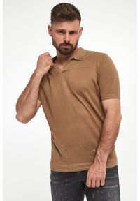 Karl Lagerfeld - Polo męskie lniane KARL LAGERFELD. Typ kołnierza: polo. Materiał: len