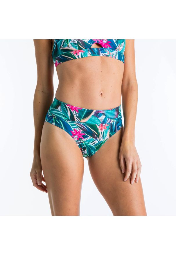 OLAIAN - Dół kostiumu kąpielowego surfingowego damski Olaian Nora Pagi modelujący. Kolor: zielony. Materiał: materiał, elastan, poliamid