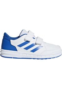 Adidas - Buty adidas Altasport Cf K D96827 białe niebieskie. Zapięcie: rzepy. Kolor: biały, wielokolorowy, niebieski. Materiał: guma, syntetyk, skóra. Szerokość cholewki: normalna. Wzór: paski. Sport: turystyka piesza #1