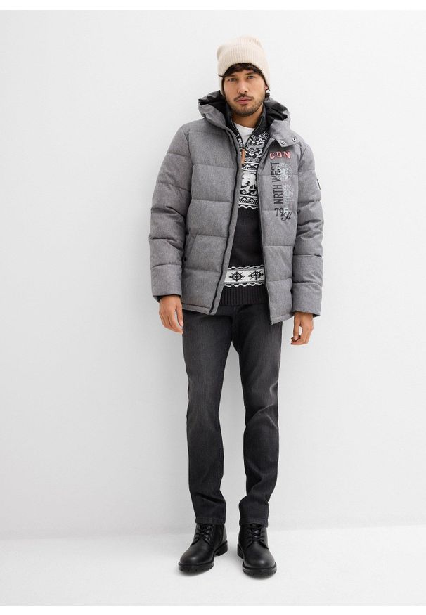 bonprix - Kurtka zimowa pikowana z kapturem. Typ kołnierza: kaptur. Kolor: szary. Sezon: zima