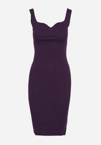 Born2be - Fioletowa Sukienka Ołówkowa na Ramiączkach z Dekoltem w Kształcie Serca Maralessa. Okazja: na ślub cywilny, na co dzień, na wesele. Kolor: fioletowy. Długość rękawa: na ramiączkach. Wzór: aplikacja. Typ sukienki: ołówkowe. Styl: klasyczny, casual, elegancki #3