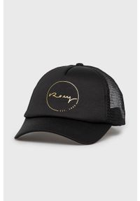 Roxy czapka kolor czarny z nadrukiem. Kolor: czarny. Wzór: nadruk
