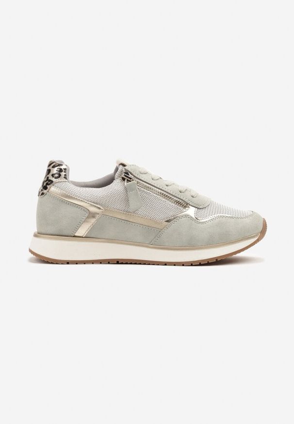 Renee - Jasnozielone Sneakersy Ozdobione Suwakiem i Metalicznymi Wstawkami Alua. Okazja: na co dzień. Kolor: zielony. Materiał: jeans. Wzór: aplikacja. Sezon: lato, wiosna