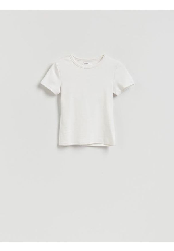 Reserved - T-shirt slim fit z modalem - biały. Kolor: biały. Materiał: dzianina, bawełna