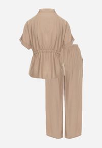 Born2be - Beżowy Wiskozowy Komplet Spodnie i Bluzka Koszulowa z Wiązaniem w Talii Irinryss. Kolor: beżowy. Materiał: wiskoza #6