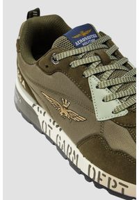 Aeronautica Militare - AERONAUTICA MILITARE Zielone męskie sneakersy F-35A, Rozmiar 41. Kolor: zielony. Materiał: zamsz, tkanina. Wzór: haft, moro, napisy