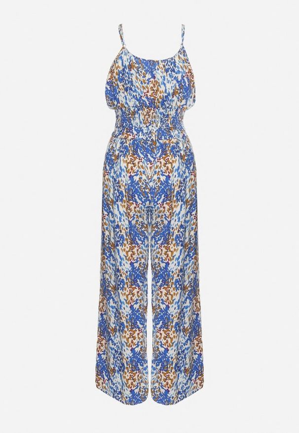 Born2be - Niebieski Wiskozowy Komplet Top na Ramiączkach Spodnie z Szeroką Nogawką i Gumką w Talii Dimyasha. Kolor: niebieski. Materiał: wiskoza