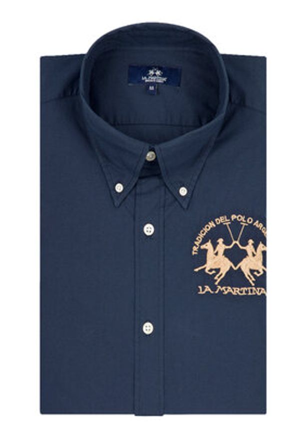 La Martina Koszula Poplin CCMC01 PP003 Granatowy Regular Fit. Kolor: niebieski. Materiał: bawełna