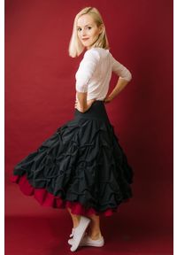 Hultaj Polski - Spódnica podwójnie spieniona damska midi amarant. Okazja: na co dzień. Materiał: tkanina, dzianina, materiał, bawełna, elastan. Styl: casual, boho