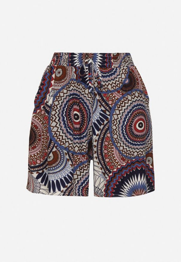 Born2be - Granatowe Szorty z Bawełny ze Wzorem Boho Kolariela. Okazja: na co dzień, na plażę, na spacer. Kolor: niebieski. Materiał: bawełna. Sezon: lato. Styl: boho