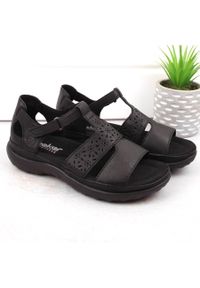 Skórzane komfortowe sandały damskie na rzep czarne Rieker 64865-01. Zapięcie: rzepy. Kolor: czarny. Materiał: skóra #6