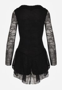 Born2be - Czarna Koronkowa Sukienka Wieczorowa z Wiązaniem przy Dekolcie Ferolena. Okazja: na imprezę. Kolor: czarny. Materiał: koronka. Styl: wizytowy #3