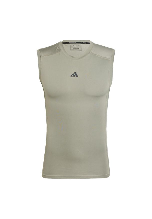 Adidas - Koszulka TECHFIT Compression Training Sleeveless. Kolor: szary. Materiał: materiał. Długość rękawa: bez rękawów. Technologia: Techfit (Adidas)