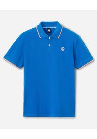 North Sails - NORTH SAILS - Niebieska koszulka polo z naszywanym logo. Typ kołnierza: polo. Kolor: niebieski. Materiał: bawełna. Wzór: haft #2