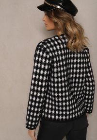 Renee - Czarny Wiskozowy Kardigan Ozdobiony Wzorem w Pepitkę i Guzikami Saveri. Kolor: czarny. Materiał: wiskoza. Wzór: aplikacja. Styl: retro, elegancki #5