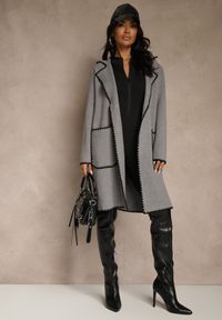 Renee - Szary Kardigan z Haftowaną Lamówką Tuscele. Okazja: na co dzień. Kolor: szary. Materiał: jeans. Wzór: haft. Styl: casual, elegancki #2