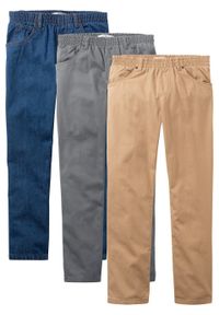 Spodnie chłopięce z gumką w talii (3 pary w opak.), Loose Fit bonprix dymny szary + cappuccino+ niebieski "stone". Kolor: szary #1