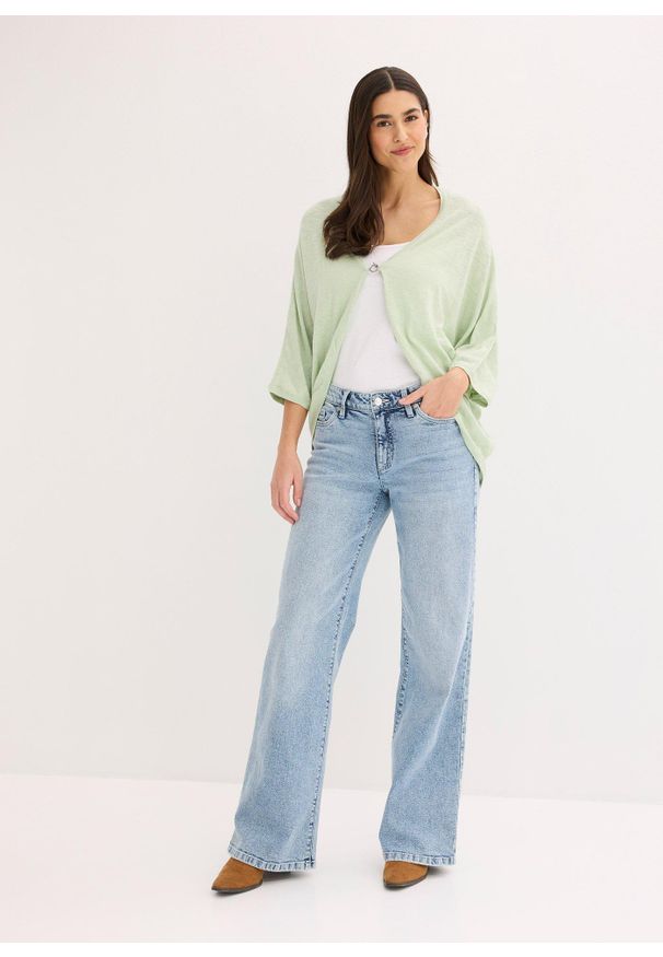 bonprix - Bawełniany kardigan z cienkiej dzianiny. Kolor: zielony. Materiał: dzianina, bawełna