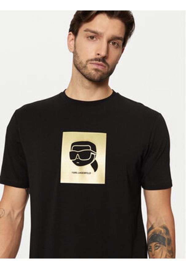 Karl Lagerfeld - KARL LAGERFELD T-Shirt 755460 551235 Czarny Regular Fit. Typ kołnierza: dekolt w karo. Kolor: czarny. Materiał: bawełna