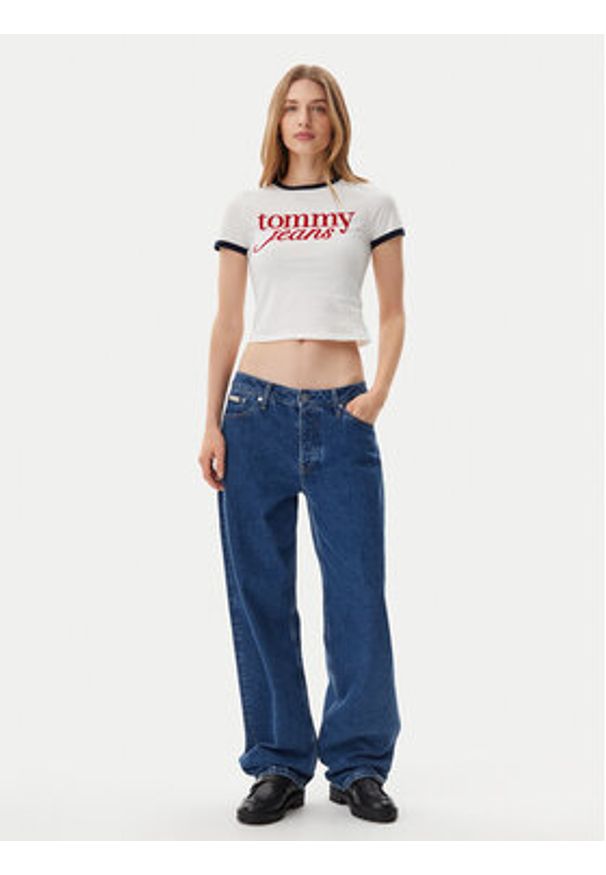 Tommy Jeans T-Shirt Script Ringer DW0DW20631 Écru Slim Fit. Materiał: bawełna