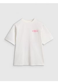 4f - 4F T-shirt oversize z nadrukiem dziewczęcy - biały 122 (6-7 lat). Kolor: biały. Wzór: nadruk. Sezon: lato