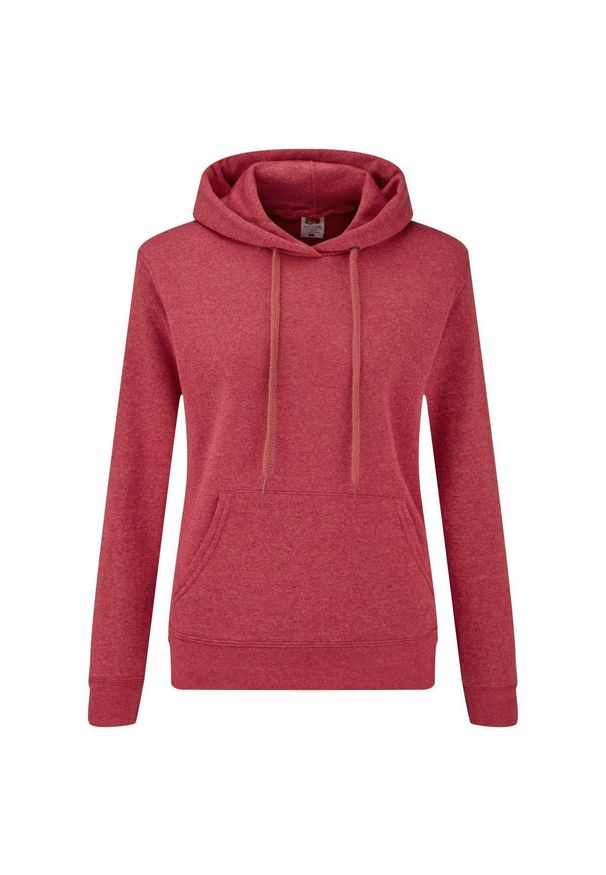 FRUIT OF THE LOOM - Dopasowana Bluza Damska Kaptur. Kolor: czerwony. Wzór: nadruk