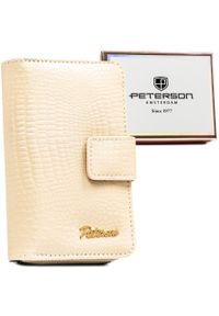 Beżowy portfel damski ze skóry ekologicznej z tłoczeniem na wzór skóry krokodyla - Peterson. Kolor: beżowy. Materiał: skóra ekologiczna #1