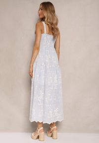 Renee - Niebieska Boho Sukienka Wiskozowo-Bawełniana z Guzikami na Ramiączkach w Kwiatowy Print Lildexis. Okazja: na co dzień, na spacer. Kolor: niebieski. Materiał: bawełna, wiskoza. Długość rękawa: na ramiączkach. Wzór: kwiaty, nadruk. Sezon: lato. Typ sukienki: proste. Styl: boho #3