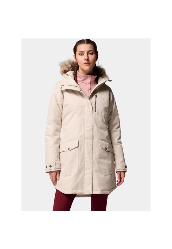 columbia - Płaszcz Zimowy Damski Columbia Suttle Mountain. Kolor: beżowy. Materiał: puch. Sezon: zima. Sport: turystyka piesza