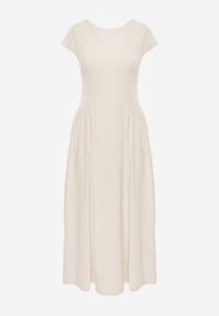 Born2be - Jasnobeżowa Wiskozowa Sukienka Taliowana z Przeszyciami Perusa. Okazja: na co dzień. Kolor: beżowy. Materiał: wiskoza. Typ sukienki: proste. Styl: elegancki, casual #3