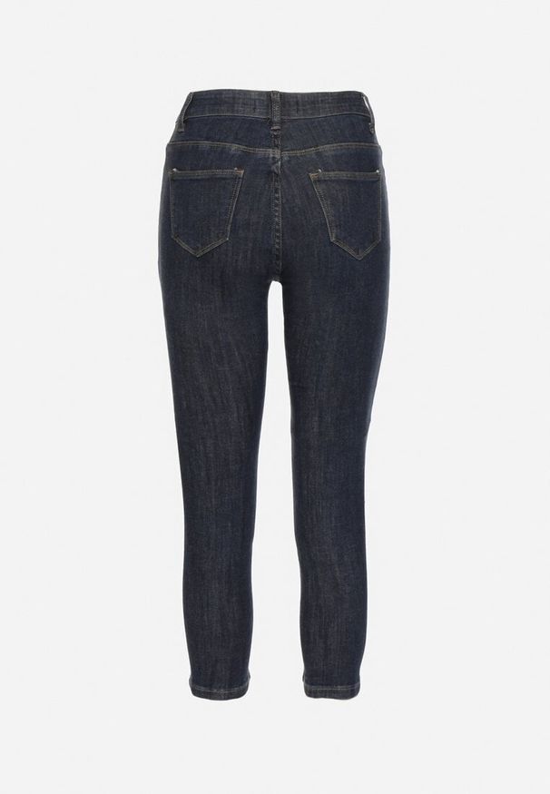 Born2be - Granatowe Elastyczne Jeansy Skinny 3/4 z Bawełną Avenira. Okazja: na co dzień. Kolor: niebieski. Styl: elegancki, casual