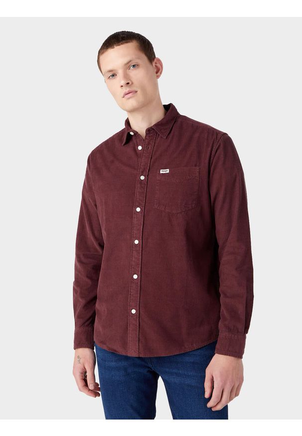 Wrangler - WRANGLER 1 POCKET SHIRT MĘSKA KOSZULA ELEGANCKA BROWN 112341066. Styl: elegancki