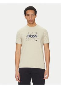 BOSS T-Shirt Logo Space 50539186 Beżowy Regular Fit. Kolor: beżowy. Materiał: bawełna