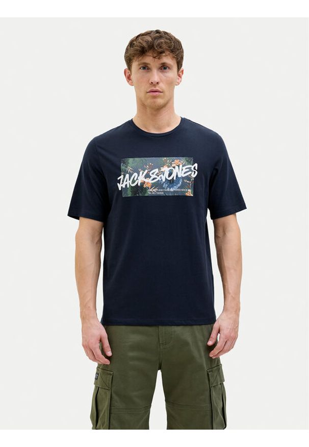 Jack & Jones - Jack&Jones T-Shirt Hawaii 12269324 Granatowy Standard Fit. Kolor: niebieski. Materiał: bawełna