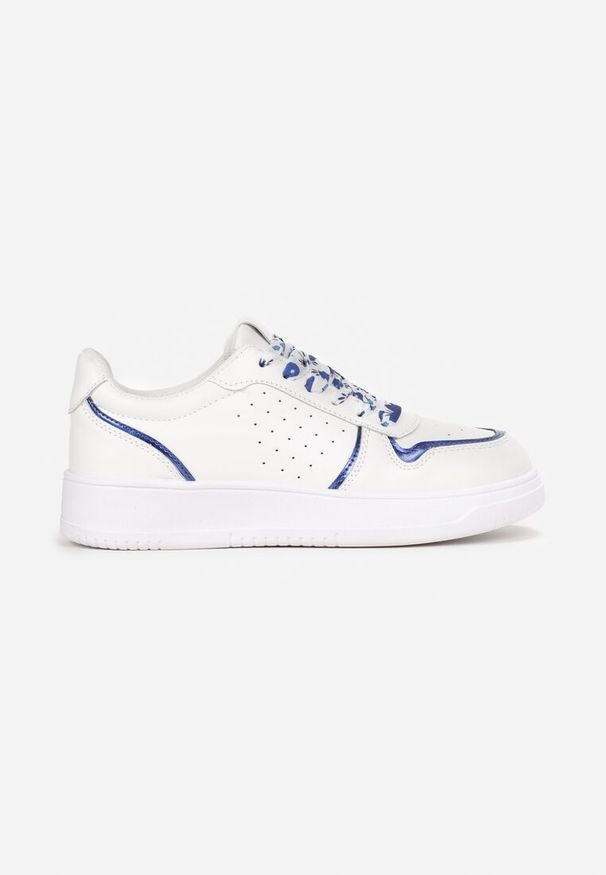 Renee - Biało-Niebieskie Sneakersy z Kolorowymi Sznurówkami i Metalicznymi Wstawkami Lania. Kolor: biały, niebieski. Wzór: kolorowy
