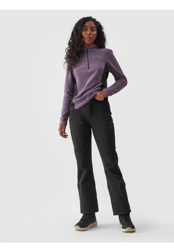 4f - 4F Spodnie narciarskie softshellowe membrana 10000 damskie - czarne XS. Kolor: czarny. Materiał: tkanina, materiał, softshell, dzianina, syntetyk. Technologia: Windstopper. Sezon: zima. Sport: narciarstwo