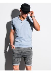 Ombre Clothing - Koszulka męska polo z dzianiny pique - jasnoniebieski V17 S1374 - XXL. Typ kołnierza: polo. Kolor: niebieski. Materiał: dzianina. Wzór: haft. Styl: klasyczny #4