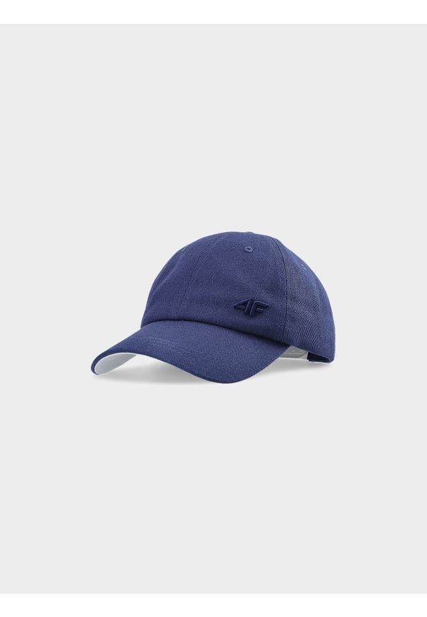 4f - Czapka z daszkiem snapback uniseks - granatowa. Kolor: niebieski. Materiał: bawełna, materiał. Wzór: haft. Sezon: lato. Styl: sportowy, casual, klasyczny