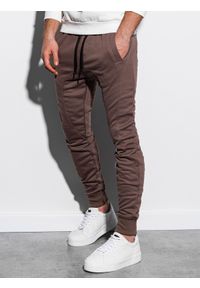 Ombre Clothing - Spodnie męskie dresowe - brązowe V12 P867 - XXL. Kolor: brązowy. Materiał: dresówka #4