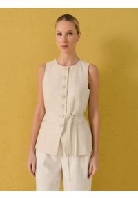 Sinsay - Kamizelka z domieszką lnu - kremowy. Kolor: kremowy. Materiał: len #1
