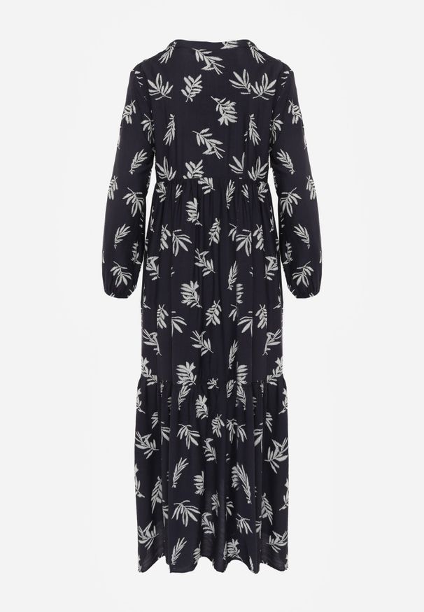 Born2be - Niebieska Rozkloszowana Sukienka z Wiskozy z Dekoltem na Guziki Watesa. Okazja: na co dzień. Kolor: niebieski. Materiał: wiskoza. Typ sukienki: rozkloszowane, proste. Styl: boho, casual