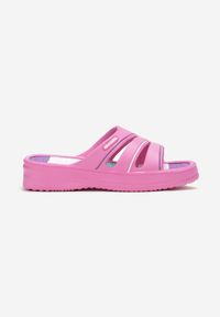 Born2be - Fuksjowe Basenowe Klapki na Niskim Koturnie z Wycięciami Narsilla. Okazja: na plażę. Kolor: różowy. Materiał: guma. Wzór: aplikacja. Obcas: na koturnie #3