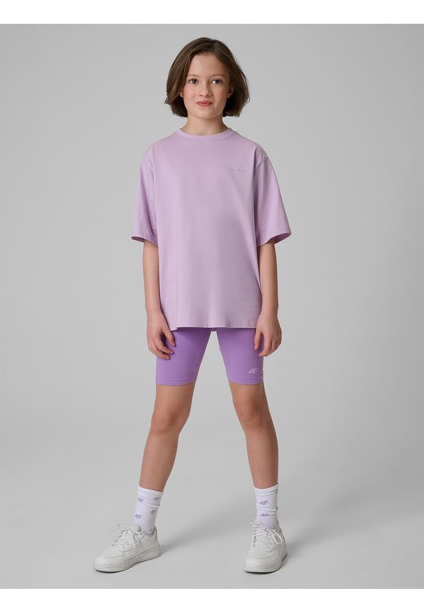 4f - 4F Legginsy kolarki dzianinowe dziewczęce - fioletowe 164 (13-14 lat). Okazja: na spacer, na co dzień. Stan: podwyższony. Kolor: fioletowy. Materiał: dzianina. Sezon: lato. Styl: casual