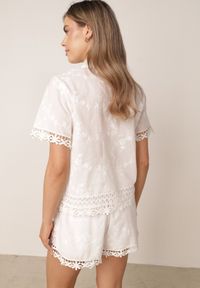 Born2be - Biały Bawełniany Komplet w Stylu Boho Koszula i Szorty z Haftem Lephine. Kolor: biały. Materiał: bawełna. Wzór: haft #3